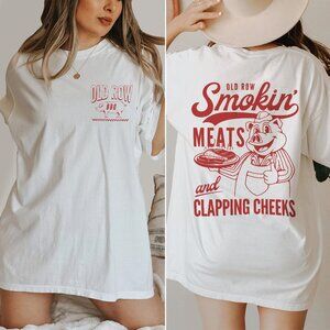 Old Row Smokin Meats T-Shirt | Funny 2-Sided Graphic Tee | Retro Unisex Shirt